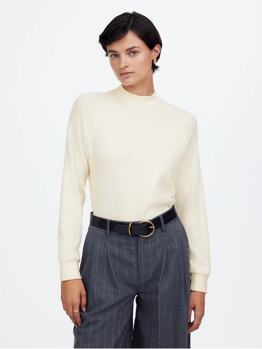 Madewell Waffle-Knit Long-Sleeve Crewneck Tee - Winter White